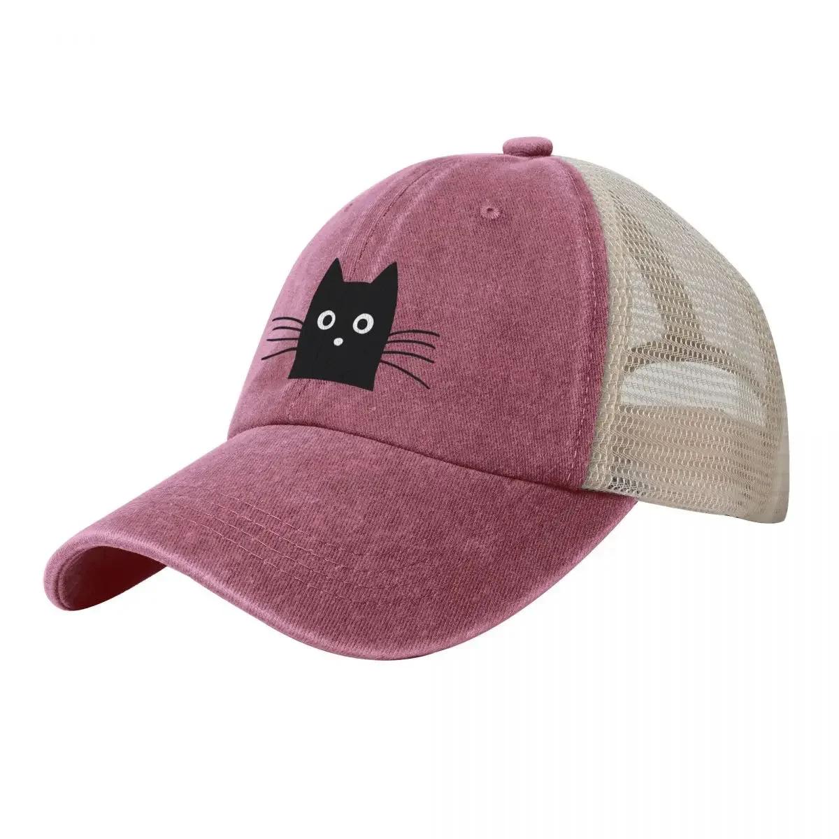 Black Cat Face Cowboy Mesh Baseball Cap Beach derby hat summer hat Sunhat Womens Beach Outlet Unisexs