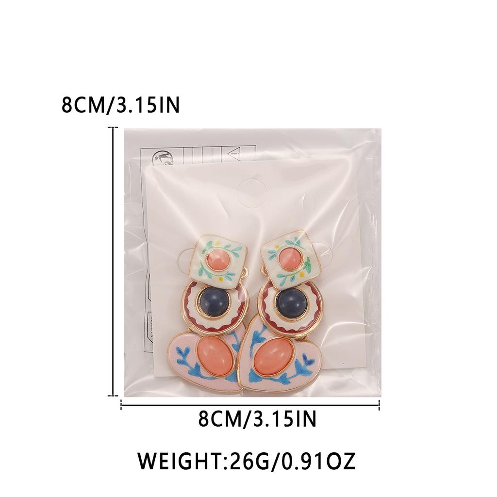 Hot Selling Retro Artistic Unique Design Enamel Love Heart Square Pendant Earrings for Women Fashion Jewelry Accessories Gift