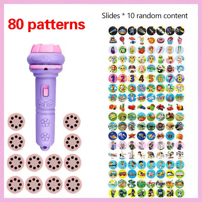 Cartoon Projection Flashlight 80 Patterns Creative Children Flashlight Toy Projector Baby Toys Bedtime Story Book Toy