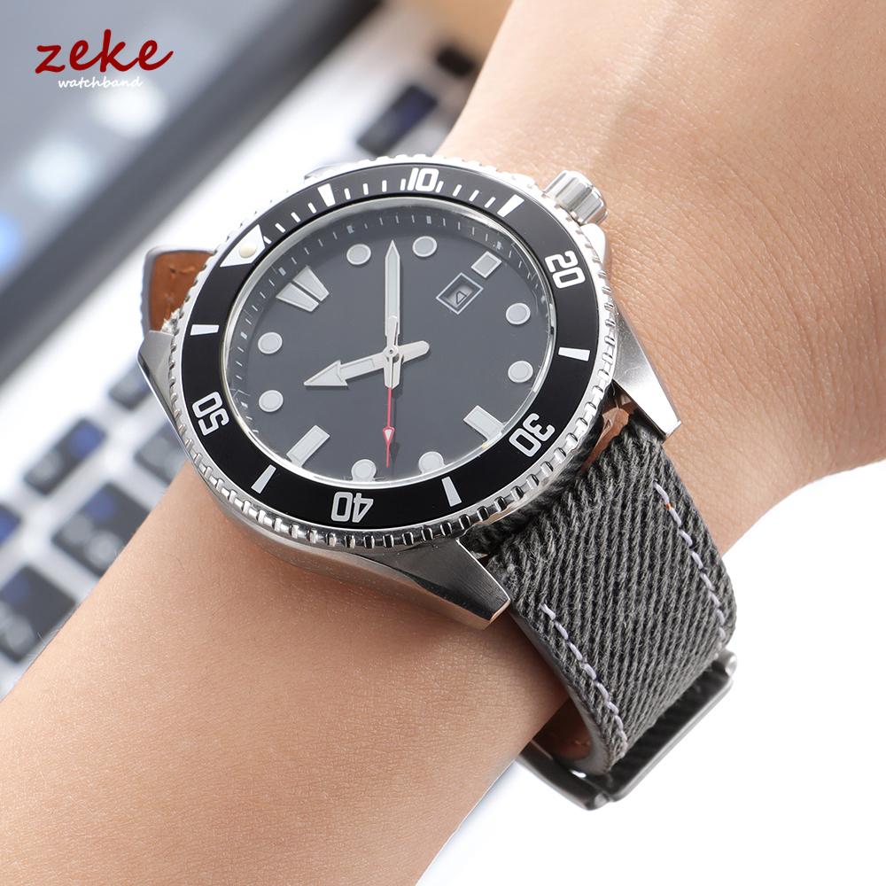 Vintage Denim Watch Strap Stitched Leather Watch Band 18mm 20mm 22mm Universal Quick Release Smartwatch Bracelet Brown Wristband