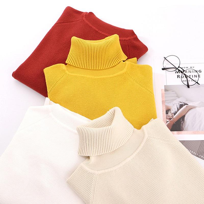 Women Winter Fashion Turtleneck Sweater Solid Color Loose Pullover Sweater Long Sleeve Tops