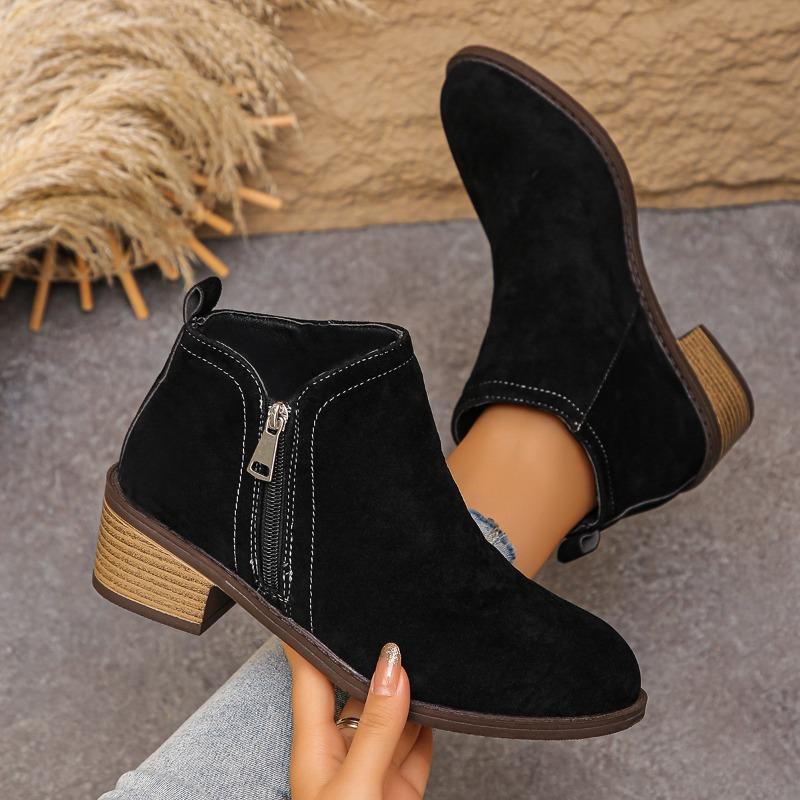 Women Fashion Boots Pointed Toe Square Heel Side Zipper Chelsea Boots Leisure All-match British Style Autumn Winter Naked Boots
