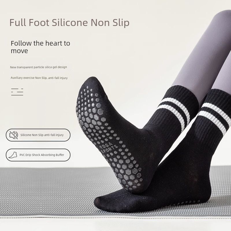 

Yoga Socks Children Tube Socks Pure Cotton Spring & Fall Silicone Non Slip Sports Adult Room Socks Fitness Dance Pilates 2 pairs of black