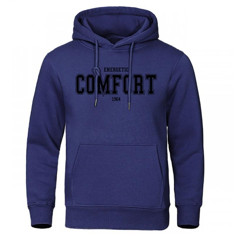 

Unisex Plush Hooded Sweatshirt - Casual Loose Fit for Couples, Ideal for Spring and Autumn L темно-синього кольору
