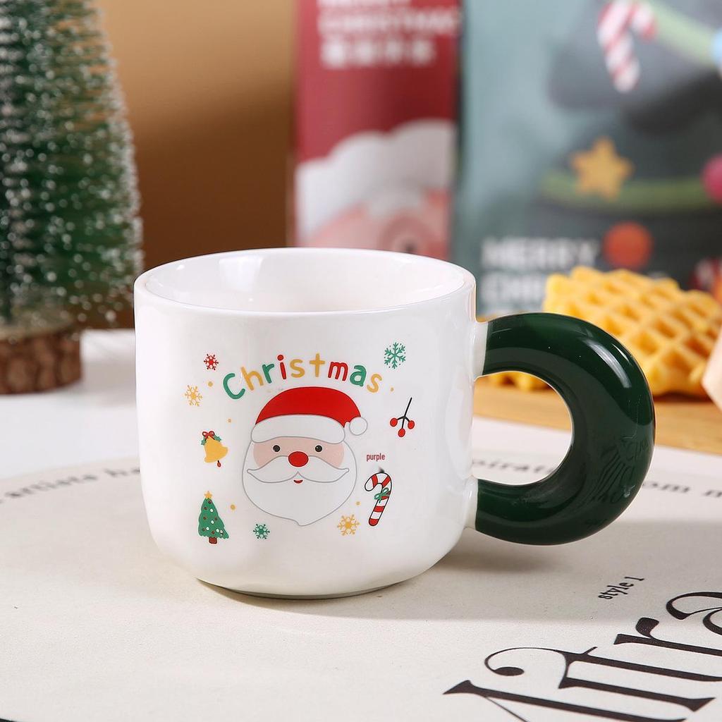 Santa Claus Ceramic Christmas Mug with Lid & Spoon - Cute Cartoon Design