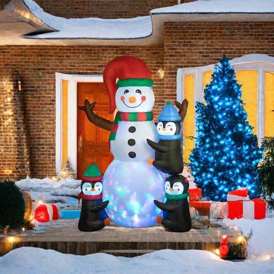 Lighted Christmas Inflatable Figurine Large Cute Blow Up Snowman Penguin Gingerbread Man Santa Ornaments with Built-in LED Light for Lawn Party Decor