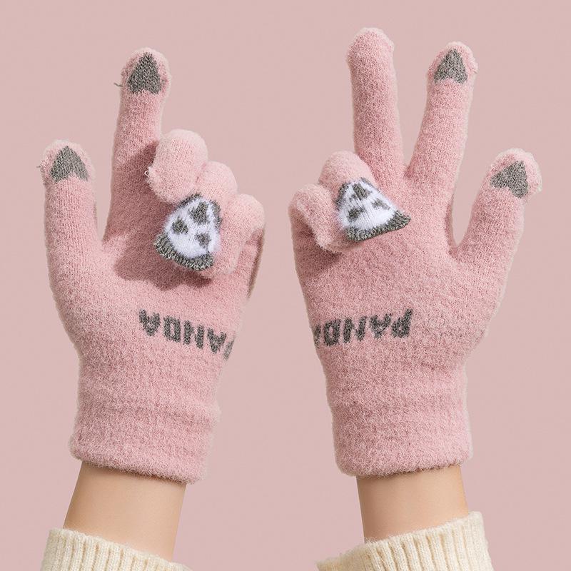 Niedliche Damen-Touchscreen-Wollhandschuhe - Winter-Radfahren, Dickes Samtfutter, Fünffingerhandschuhe, Kältefest, Warme Baumwollhandschuhe