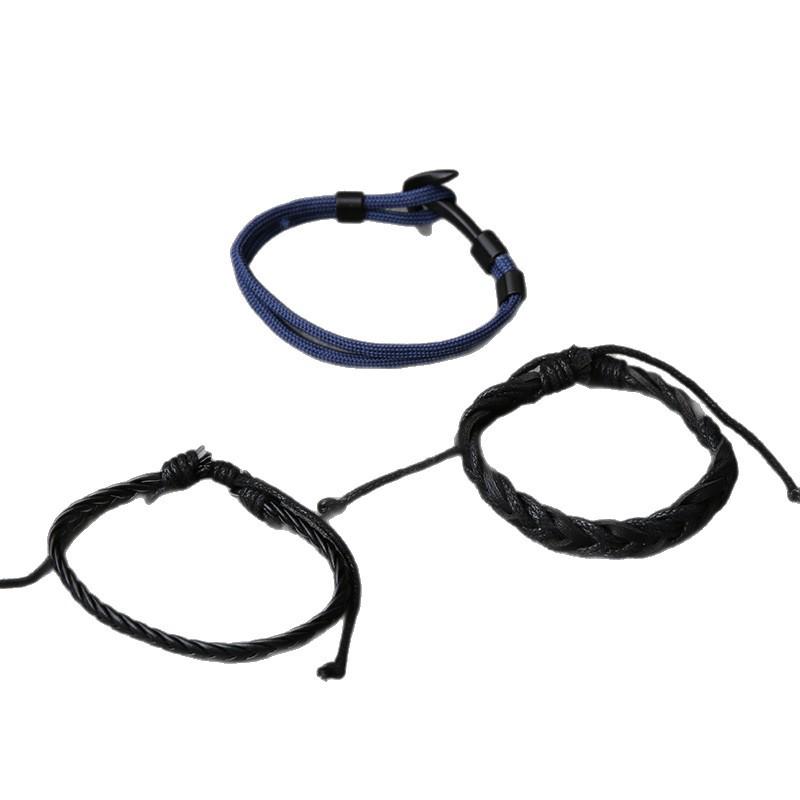 Retro European-American DIY Woven Leather Men's Rudder Bracelet