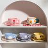 Girl'S Heart Hand-Painted Tulip Orange Bear Flower White Cloud Coffee Cup And Saucer Underglaze Irregular Ceramic Cup And Saucer