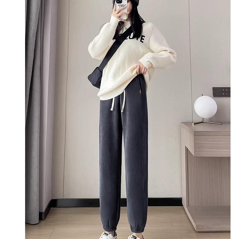 Velvet Thickened Lambswool Cuffed Sweatpants - Warm, Loose, Casual Sports Pants for Autumn & Winter