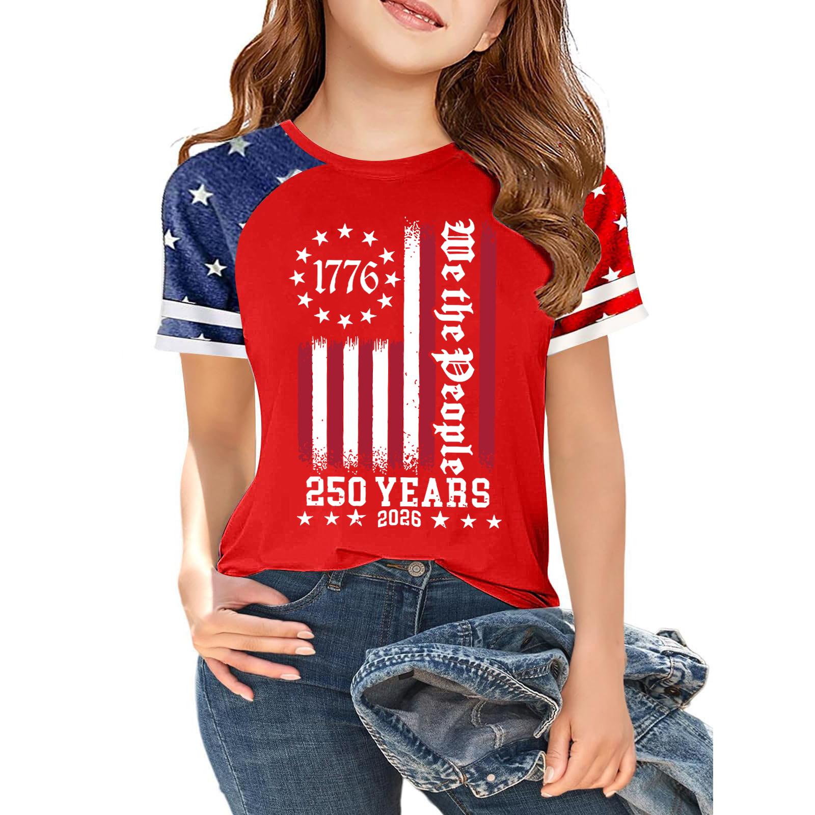 

Casual Short Sleeve Crew Neck T Shirt with USA Print and Graphic Design for Independence Day Celebration Lightweight Breathable Fabric 110 красный