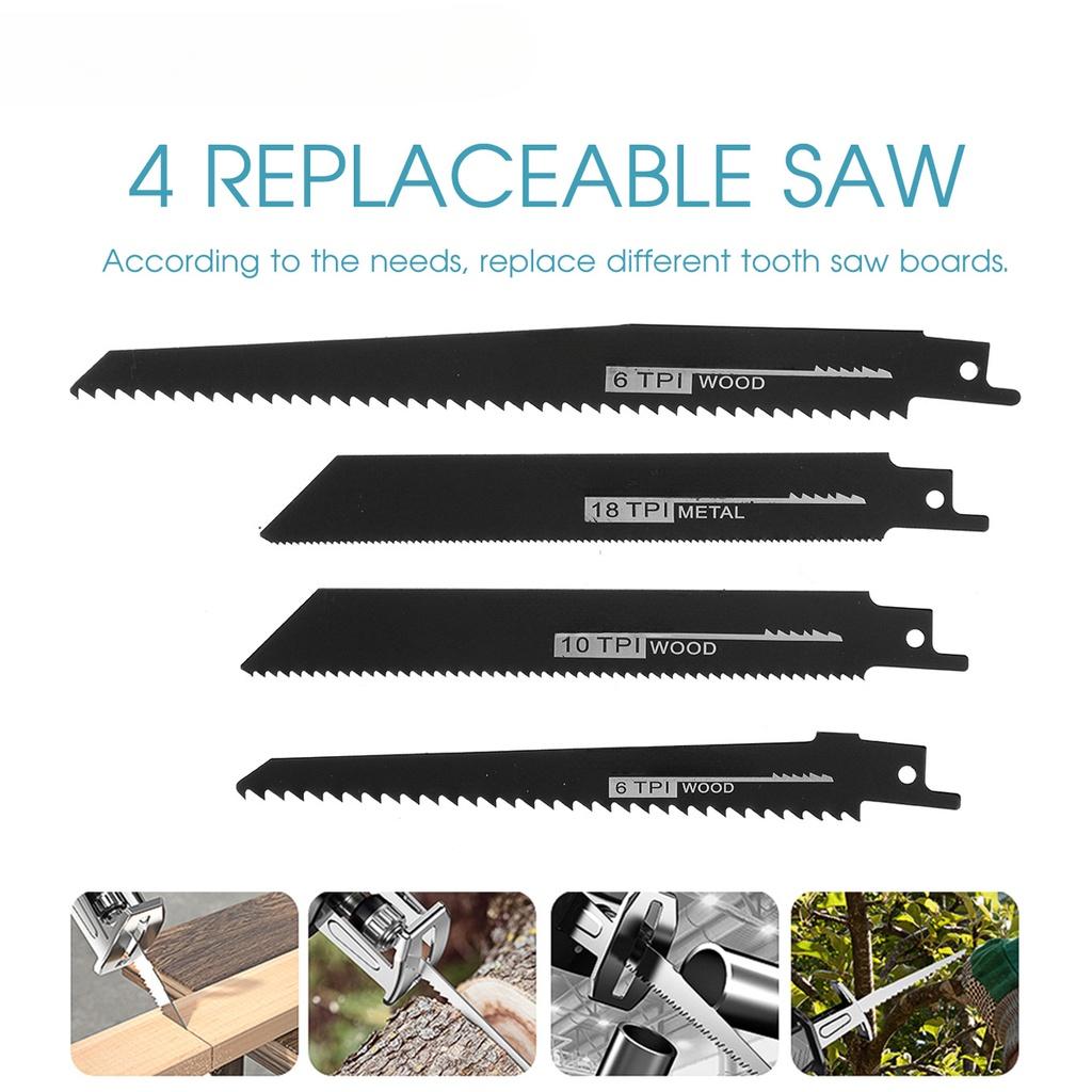 88VF 4 Blades Metal Cutting Woodworking with 2 Battery Blue + Black Cordless Reciprocating Saw Chainsaw Rechargeable Electric Jig Saw