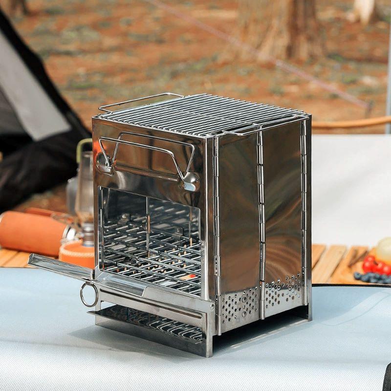 

Wood Burning Folding Camp Stove Stainless Steel Portable Collapsible Backpacking Stove for Outdoor Cooking Picnic Hiking BBQ