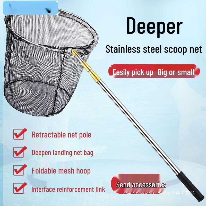 Stainless Steel Retractable Landing Net Pole Fishing Gear Set