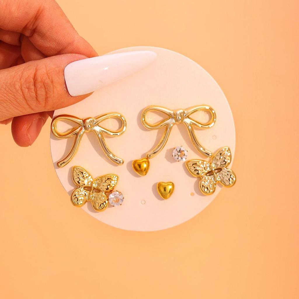 Golden Ladies' Fashion Stud Earrings Set - Trendy, Cold Style, High-End, Simple Design