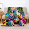 Playful Turtle Floral Design Flannel Blanket,Soft Warm Throw Blanket Nap Blanket For Couch Sofa Office Bed Camping Trave Blanket