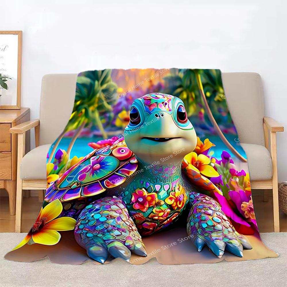 Playful Turtle Floral Design Flannel Blanket,Soft Warm Throw Blanket Nap Blanket For Couch Sofa Office Bed Camping Trave Blanket