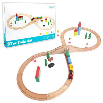 Serie Set Ferroviario in Legno Maxim con Vagoni Magnetici, Figura a Otto, 37 Pezzi
