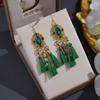 Boho Vintage Crystal Beads Drop Dangle Earrings For Women Handmade Leaf Tassel Geometric Hollow Antique Gold Color Jewelry Gift