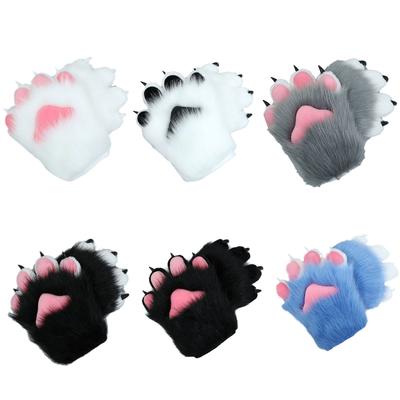 2 Pieces Plush Nails Claws Gloves Furry Cosplay Halloween Costume Paw Gloves
