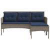 Garden Sofa Set with Cushions 2 Pcs Grey and Navy Blue Poly Rattan