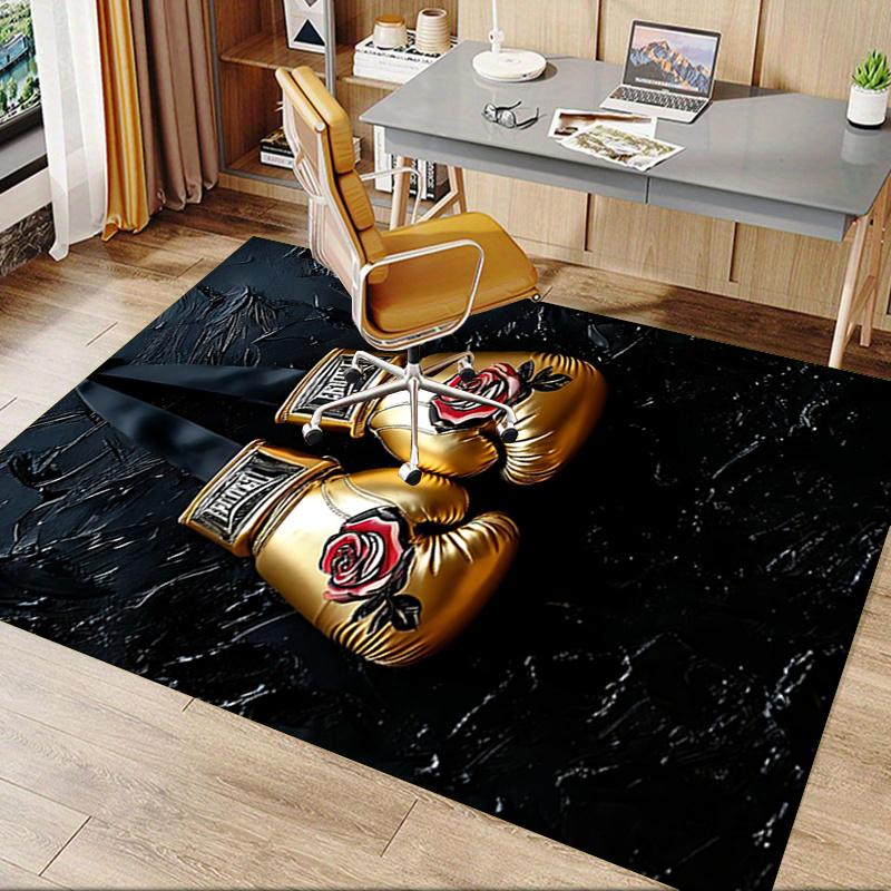 Golden Boxing Gloves with Rose Design Chair Mat Office Carpet, Oversized Rug for Home Decor, Gift, Suitable for Bedroom, Living Room, Various Rooms