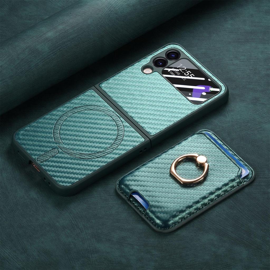 Samsung Z Flip6 Carbon Fiber Phone Case with Magnetic Card Holder for Z Flip5