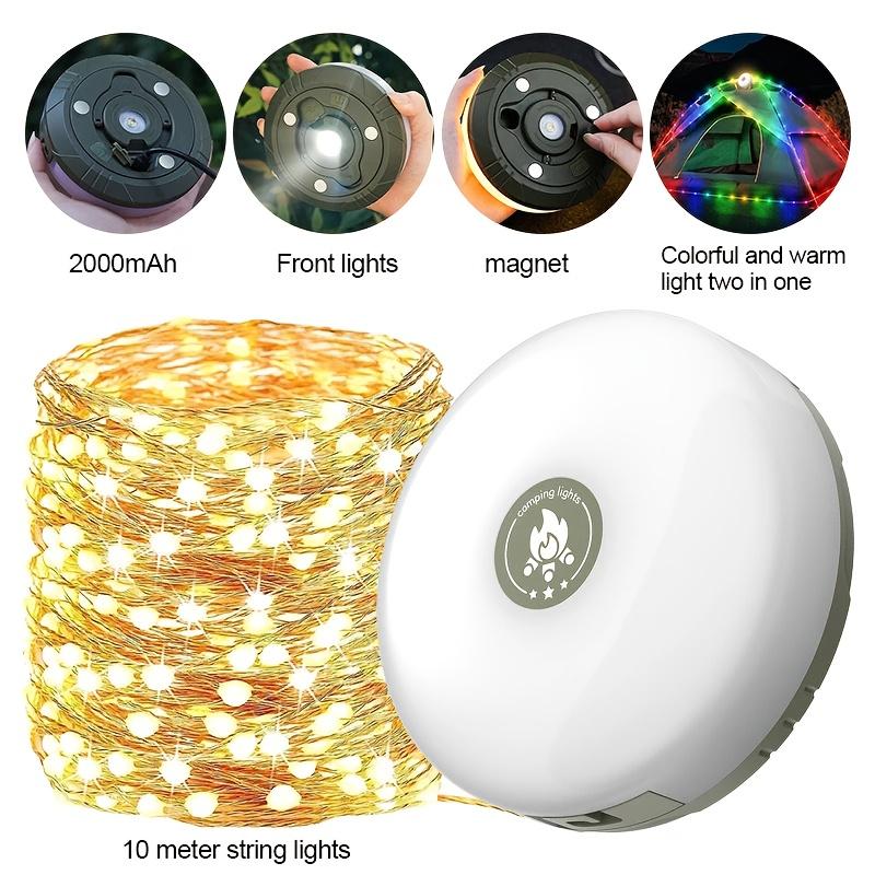1pc Multifunctional LED Camping Light with Warm White and RGB String Lights, Rechargeable LED Ambient Magnetic String Lights Tent Light Warm White+RGB Magnetic light