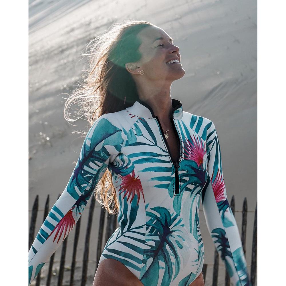 2025 Euro-American Slim Fit Sexy One-Piece Swimsuit: Women's Long Sleeve Zipper Surf Swimwear