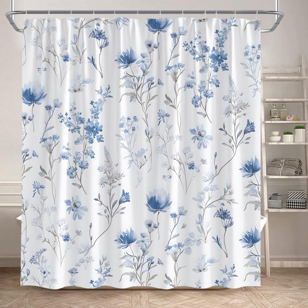 Floral Shower Curtains Watercolour Flowers Butterfly Plant Modern Minimalist Bathroom Curtain Polyester Fabric Home Decoration