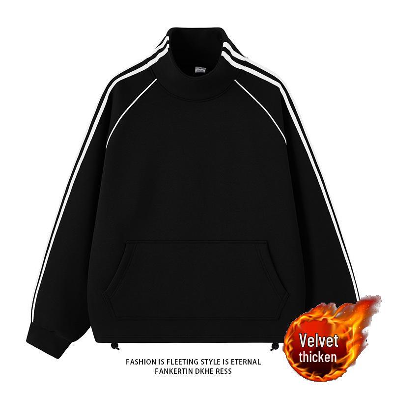 NASA Men's Trendy Long Sleeve Spring/Autumn Hoodie - Plus Size Heavyweight T-Shirt with Velvet, Solid Color, Loose Slit Design.