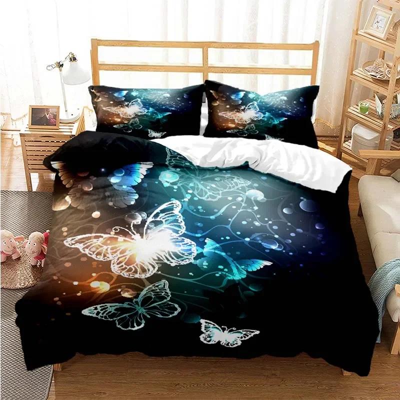 Purple Lavender Butterfly Comfortable Duvet Quilt Cover Pillowcase Bedding Set Children Bedroom Decoration Home Textile
