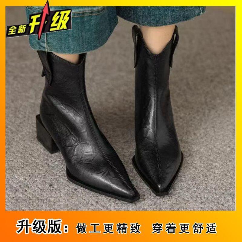 Fashion Versatile Pointed Temperament Coarse Heel Women's Short Boots 2025 Autumn and Winter New British Martin Boots Children