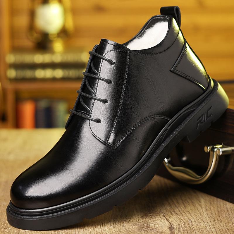 Cotton shoes 2024 winter velvet thickened warm high-top men's shoes men's Korean version business casual leather shoes