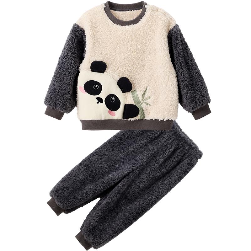 WELLBER Unisex Kids Coral Fleece Warm Pajama Set 90