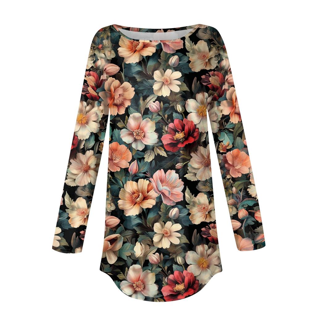 Women's Loose Casual Printed Round Neck Long Sleeved T Shirt Top Pullover Long Sleeved Sweatshirt