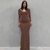 Kardashian skims abito da donna europeo e americano abito lungo casual vestibilità aderente manica lunga abito da casa