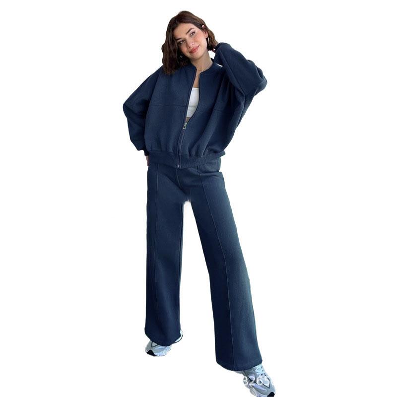 Women Tracksuit 2 Pieces Set Fashion Long Sleeve Zipper Coat Casual Solid Sweatshirt Straight Pants Suit Ladies Autumn Sportwear
