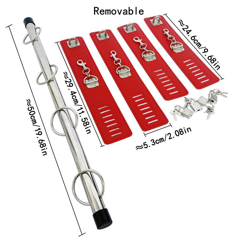 Lockable Stainless Steel Bondage Set: Adult SM Handcuffs & Footcuffs with Removable Pipe