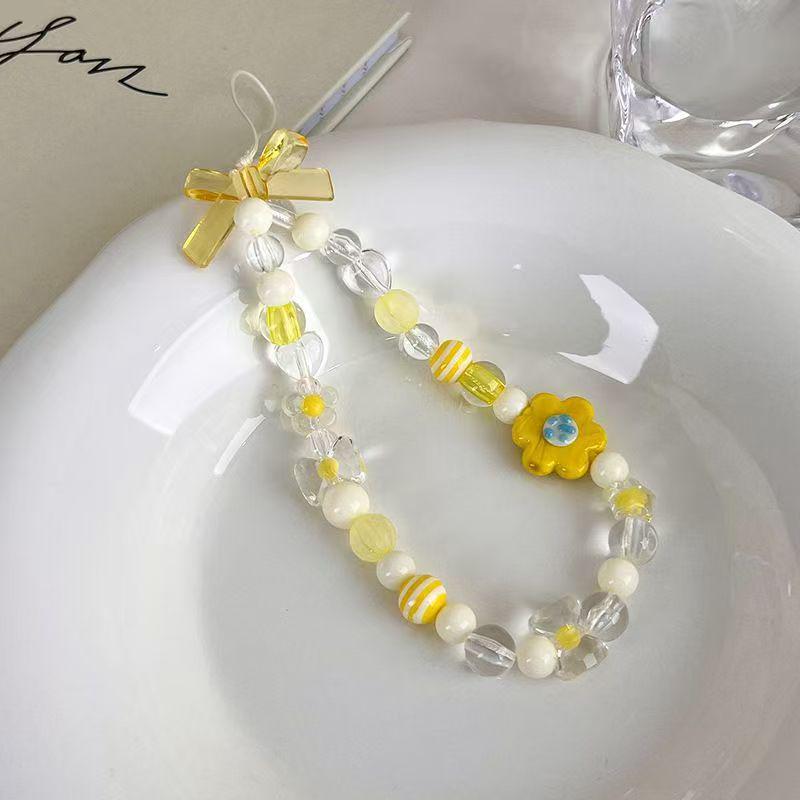 Colorful Beaded Flower Bow Phone Case Hand Strap for Women