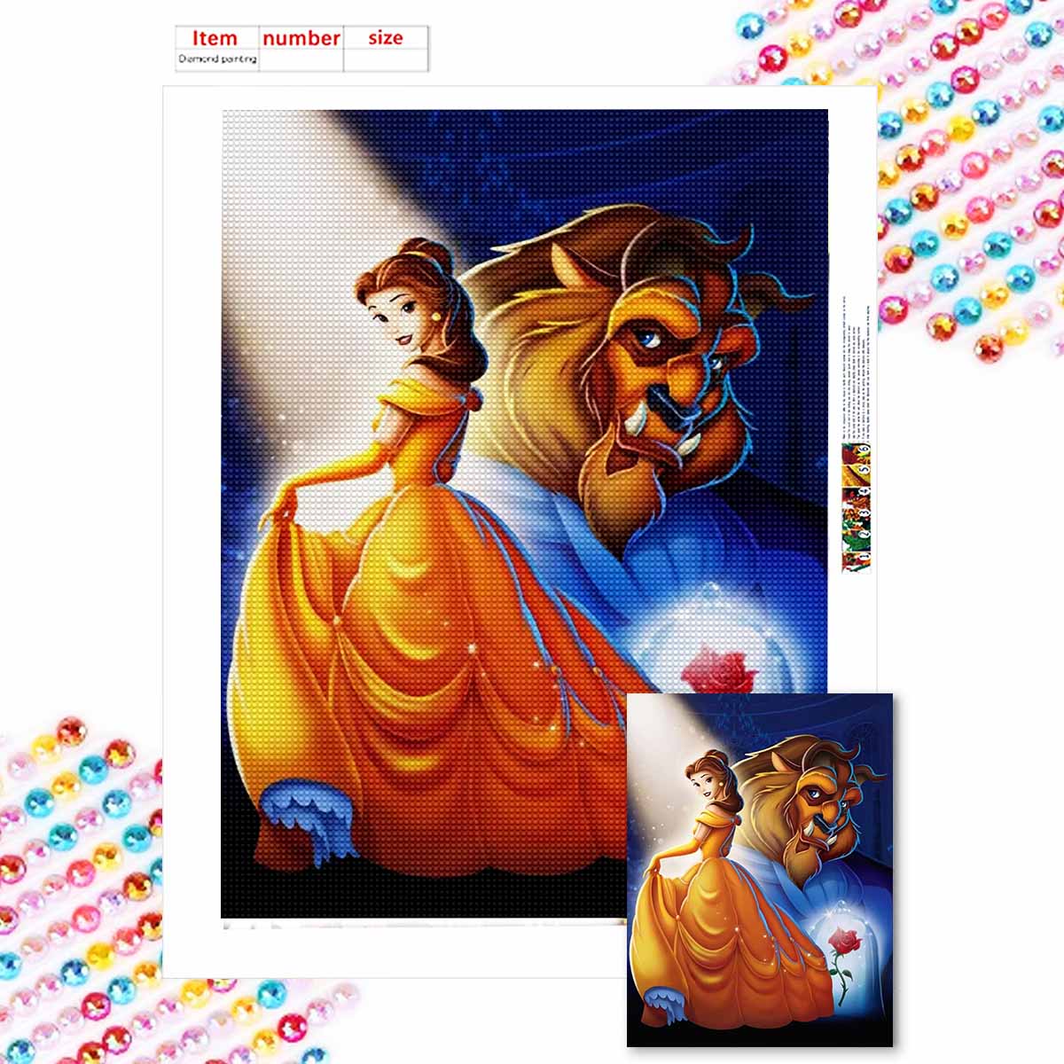 

Полная круглая алмазная живопись Принцесса и Чудовище Принц Искусство Стразы Картина Мозаика DIY 5D Вышивка крестом Домашнее украшение Round 50x70cm