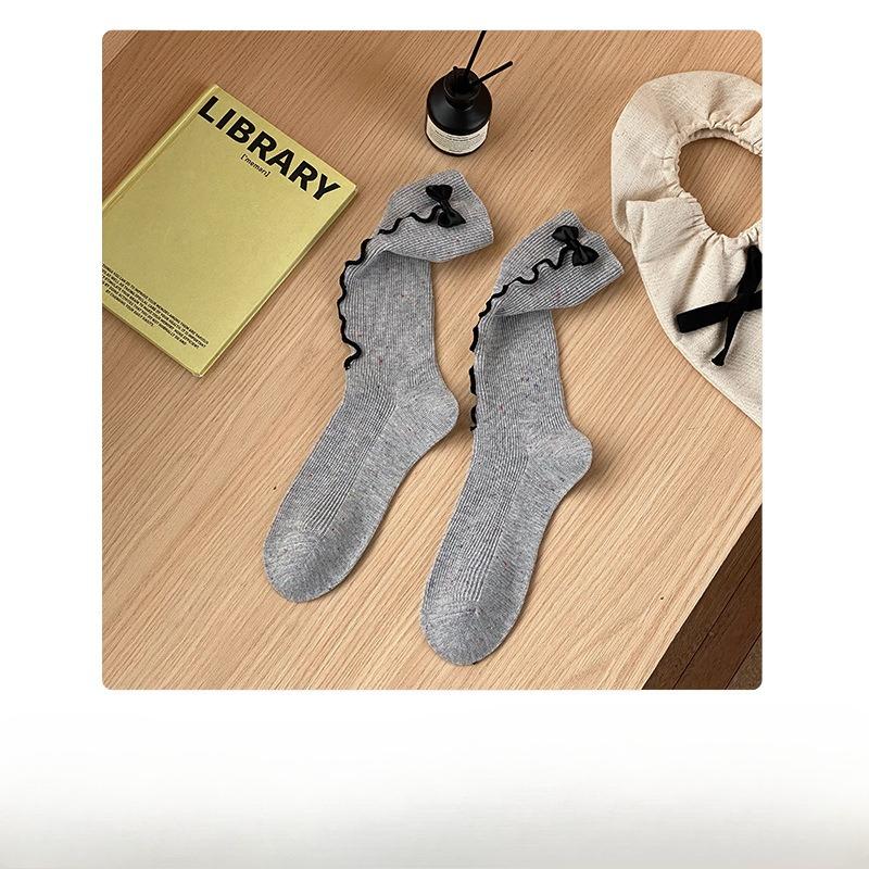 

Dot-yarn Lace Postpartum Socks, Double-needle Pile Socks, Bow Women s Pile Mid-calf Socks 1 pair светло-серый