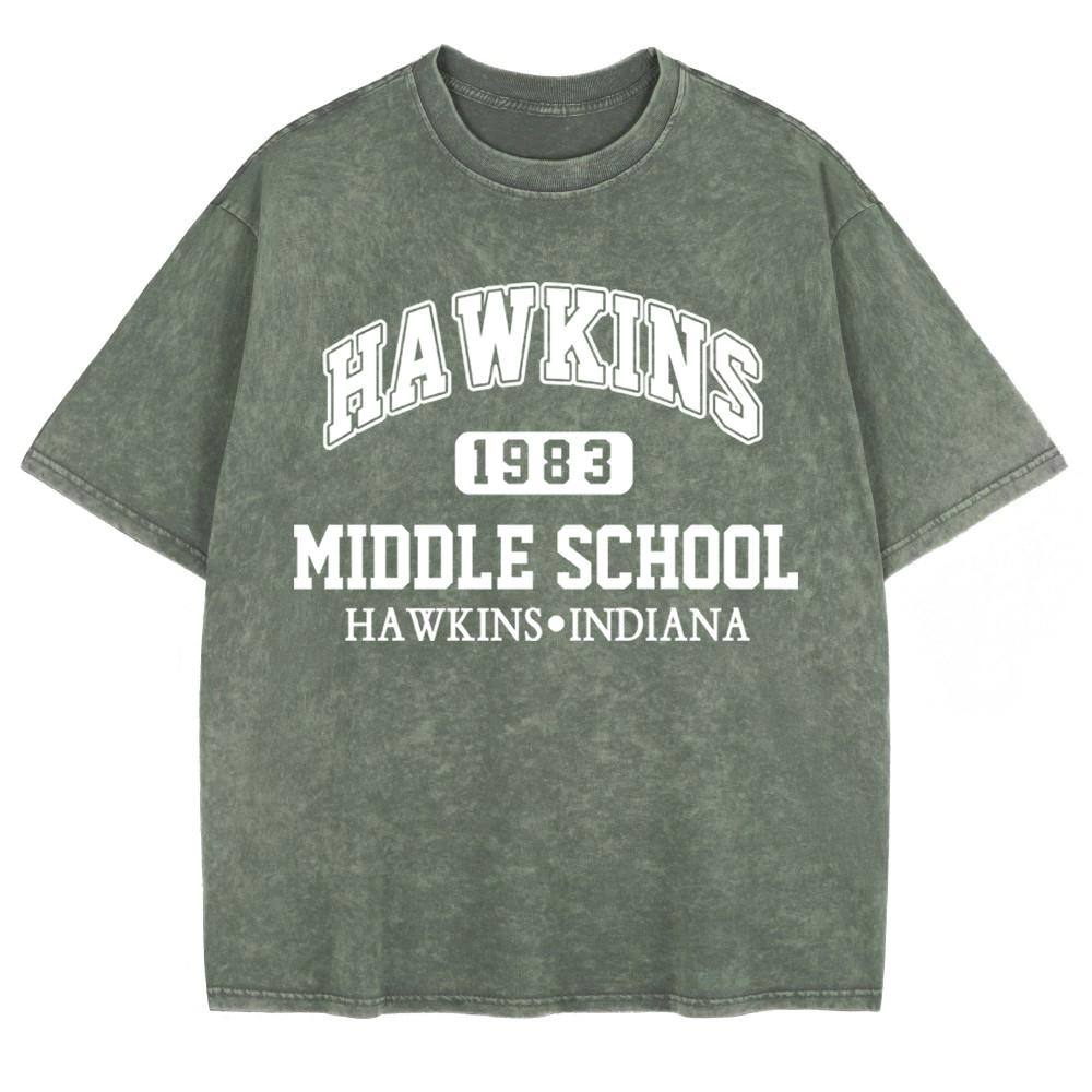 Indiana Hawkins 1983 Prints Washed T-Shirts Mens Cotton Short Sleeve Tops Basic O-Neck Oversized T Shirt Clothes