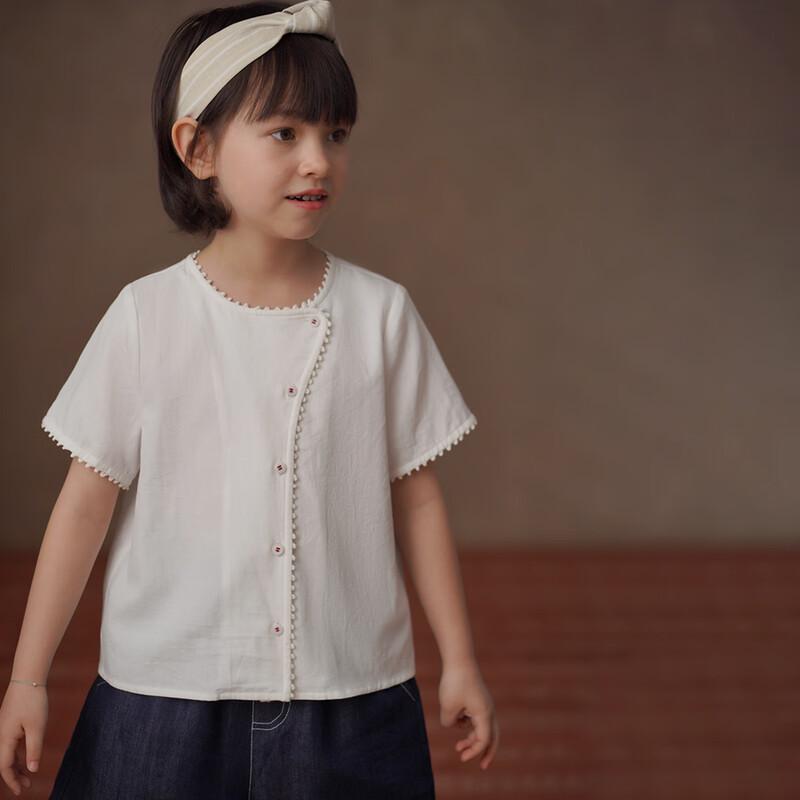 Hacikis Girls' White Lace Cotton Short-Sleeve Top