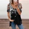 2023 European & American Women's V-Neck Zipper Floral Short-Sleeve Loose T-Shirt