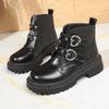 Platform Single Boots Autumn New Round Toe Metal Belt Buckle Soft Sole Anti-Slip Wear-Resistant Block Heel Booties