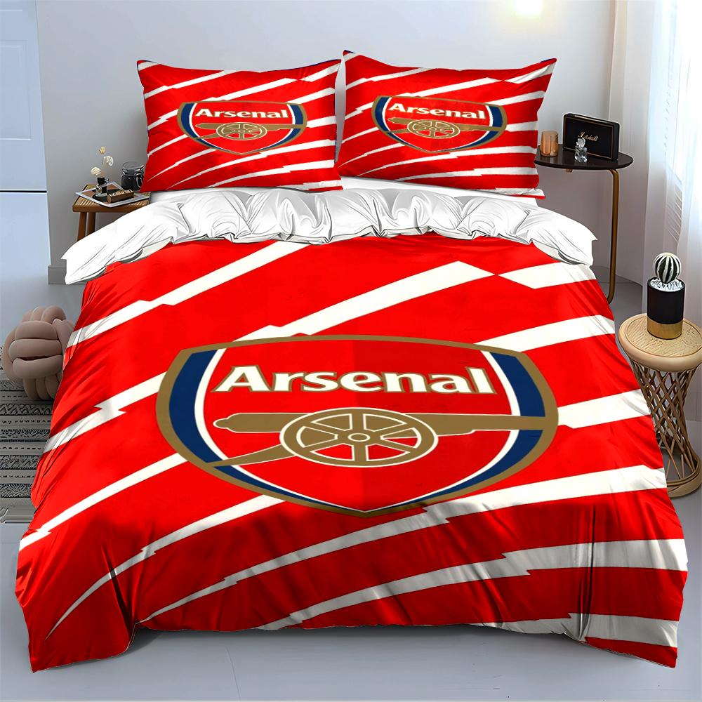 Set Biancheria da Letto Rossa con Logo Arsenal Set Copripiumino Federe Decorazione per la Casa (1 * Copripiumino 2 * Federe, senza piumino)