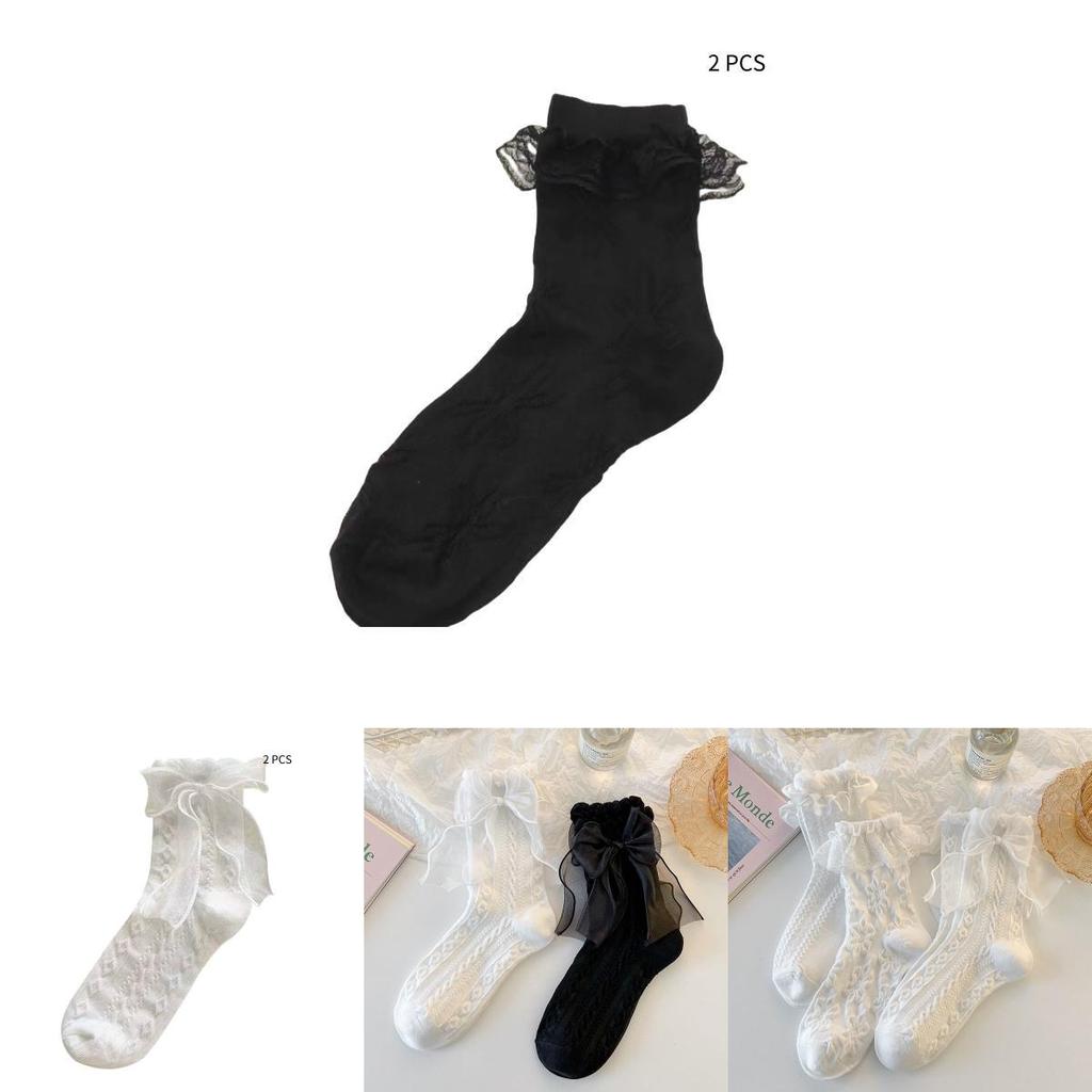 Ins Trend Lolita Spitze Schleife Fee Socken Baumwolle Wadenhoch Süß Und Niedlich
