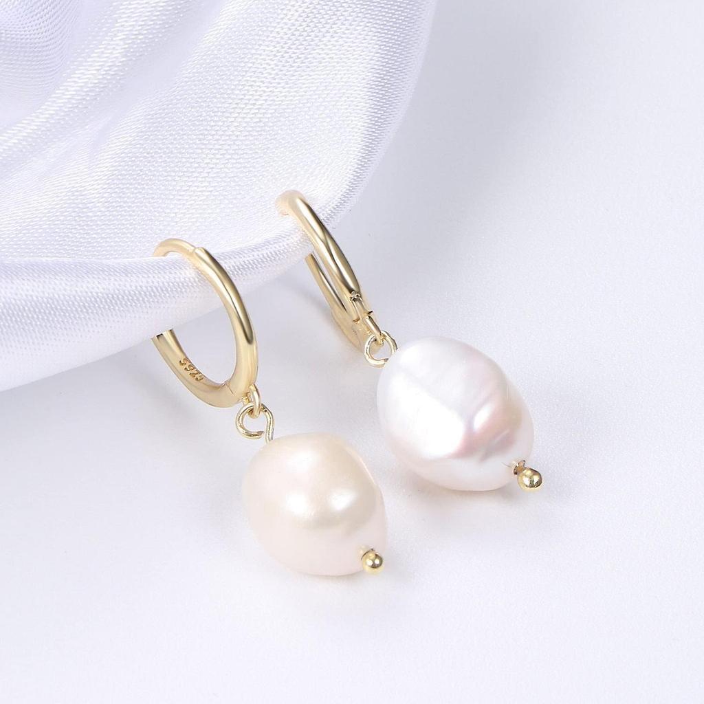 Pearl Hoop Earrings For Women 925 Sterling Silver Freshwater Cultured Pearl Drop Dangle Earring Jewe
