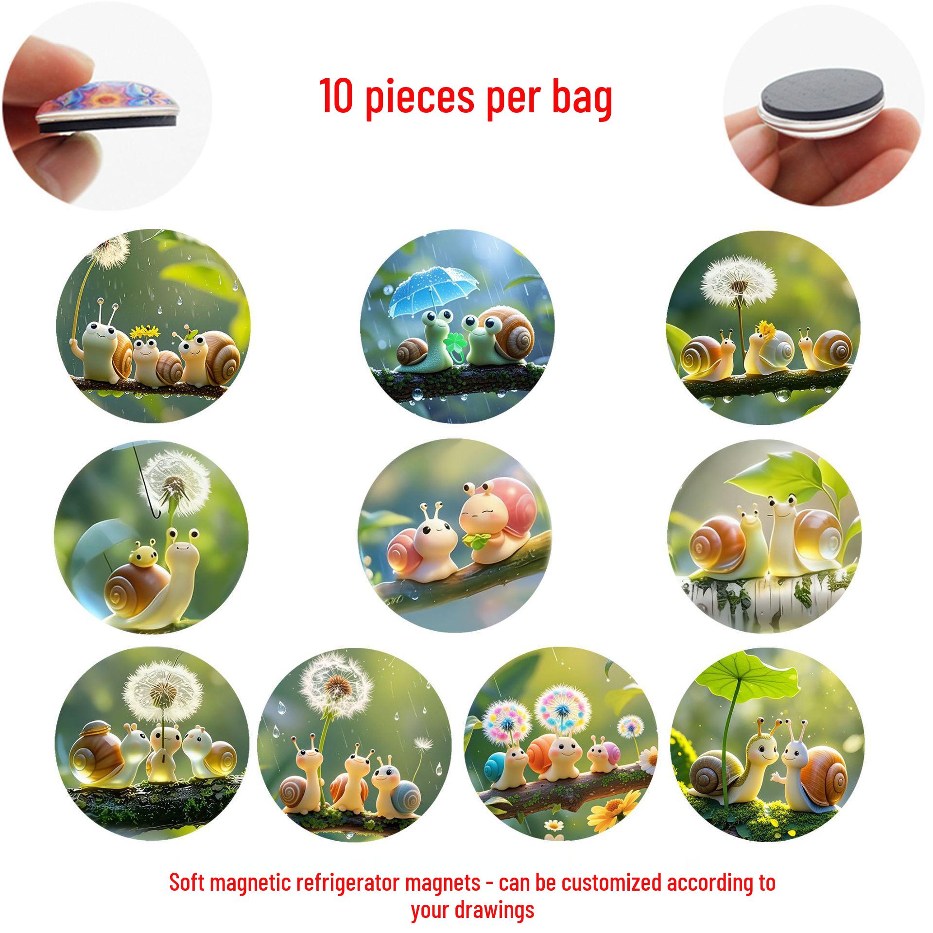 

Dreamy Cartoon Snail & Dandelion Magnetic Fridge Sticker 25mm Fridge Sticker Set of 10
